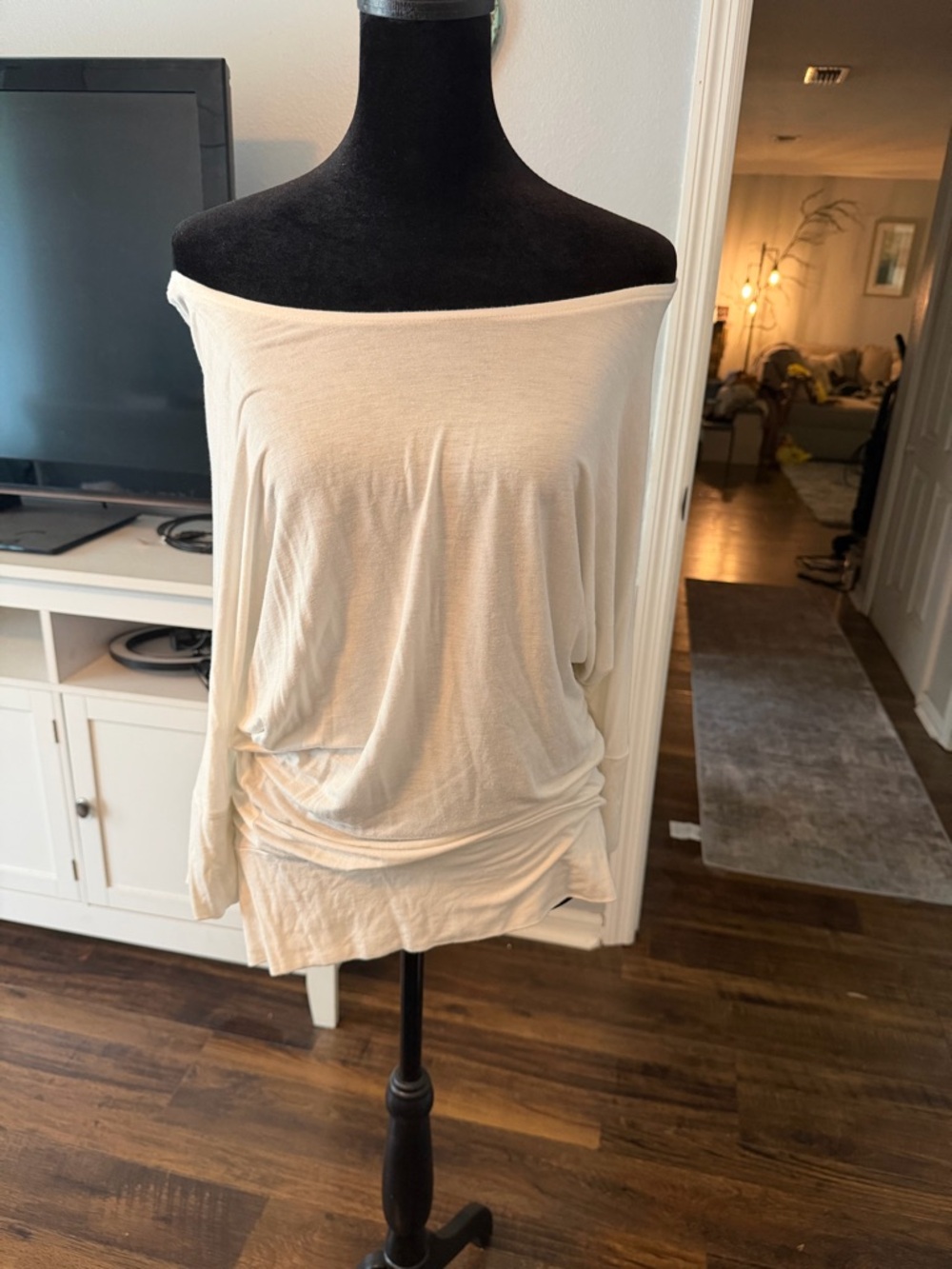 Zenana Outfitters Off-Shoulder Long Sleeve Tunic in Cream